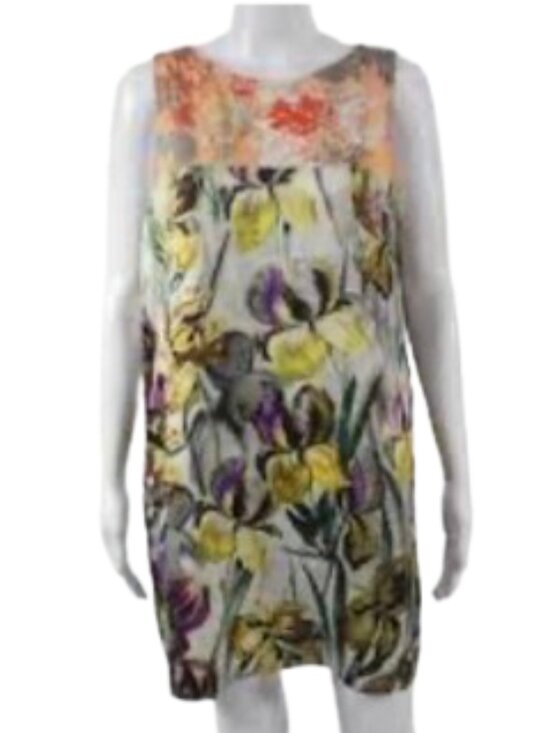 Dries Van Noten Dresses & Skirts - Dreis Van Noten Size 44 Floral Sleeveless Dress Beaded Shoulders Yellow Purple